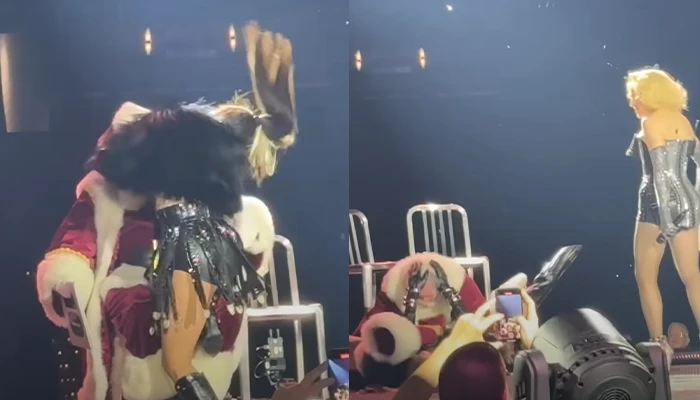 Santa Claus se cae del escenario durante concierto de Madonna